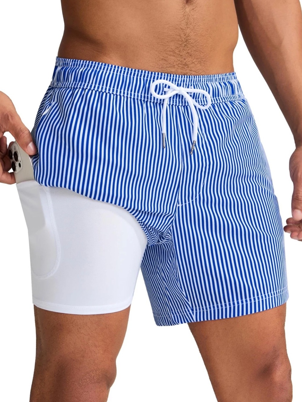 Maamgic Men’s CoastSweet Swim Trunks Liner 5” in Blue White Stripe M